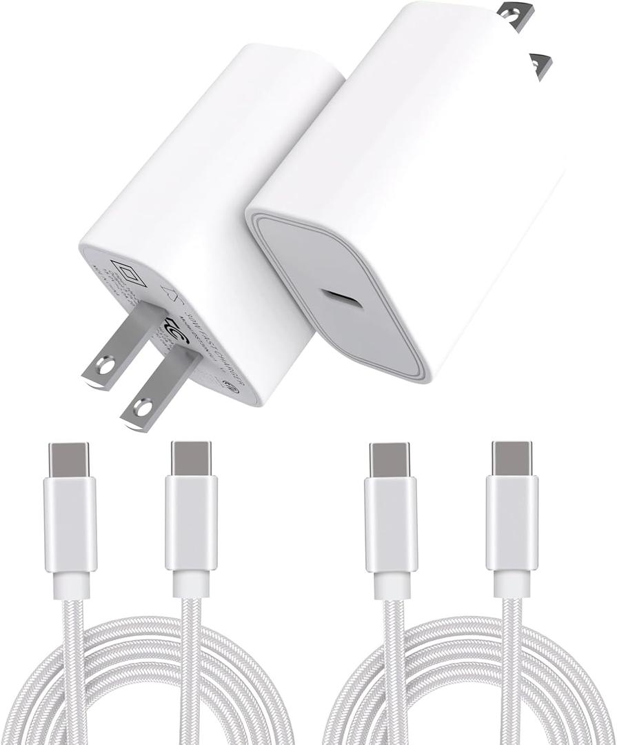 I Phone Charger 2 Pack 30W PD USB C Wall Fast Charger Adapter with 6FT Nylon USB-C to USB-C Cable Compatible for iPhone 16 Series/15 Series/iPad Pro/AirPods/Samsung Galaxy S24 Ultra/S23/S22/S21/S20
