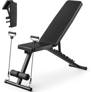 Adjustable Weight Bench for Home Gym, Foldable Workout Bench for Full Body Fitness Dumbbell Exercise, 600LBS Incline Decline Flat Bench with Resistance Bands for Strength Training