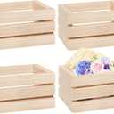 4 Pack Mini Rustic Wooden Crates, Decorative Wood Crates Unfinished Wood Box, Crate Box Wooden Storage Box for Kitchen, Office, Bedroom, Closet, Rustic Country Decor