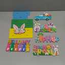 6 Pcs Easter Tabletop Decorations Easter Table Decor Tiered Tray Decorations Set Happy Bunny Egg Truck Wooden Signs Gnome Rustic Table Centerpiece for Home Spring Party