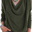 LYANER Women's Draped Cowl Neck Long Sleeve Tunic Blouse Top (Dark Green, XS)
