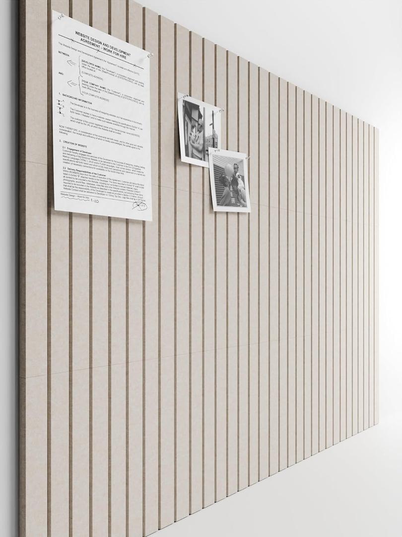 Bumusty Large Cork Board Alternative-47 x35 Felt Bulletin Board Tiles, with 30 Pushpins, 70 Adhesive Tabs, 12-Pack Slat Wall Paneling, Cork Boards for Office Push Pin Board Felt Board-Oatmeal