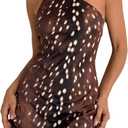 MakeMeChic Women's Animal Print Dress Summer Halter Mini Off The Shoulder Going Out Short Backless Party Dresses Coffee X-Large