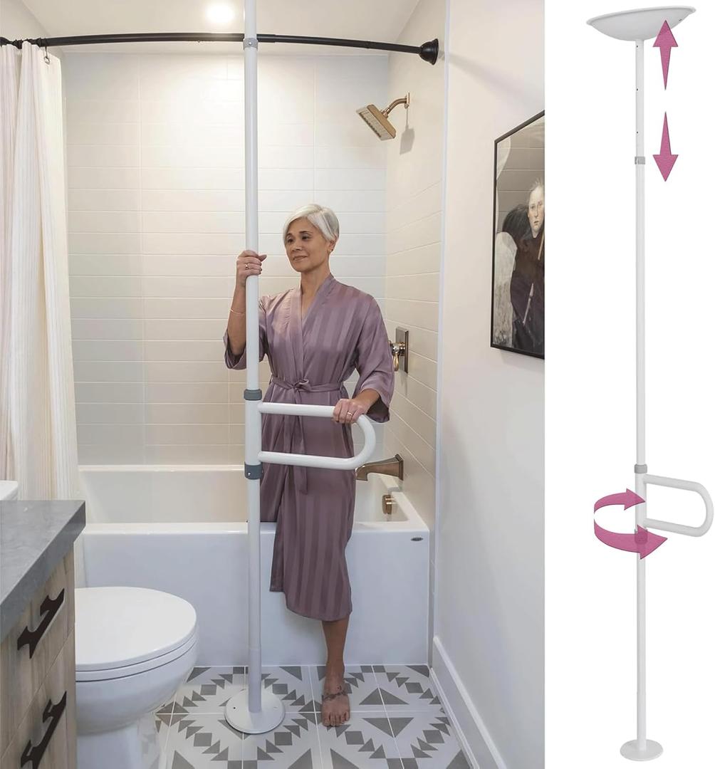 HEALTHCRAFT uPole with Pivot Bar (7-10 Feet) Transfer Pole for Seniors, Floor to Ceiling Grab Bar Tension-Mounted, Toilet Safety Grab Handle for Elderly, Bedroom Support Rail (300 Lb. Capacity)