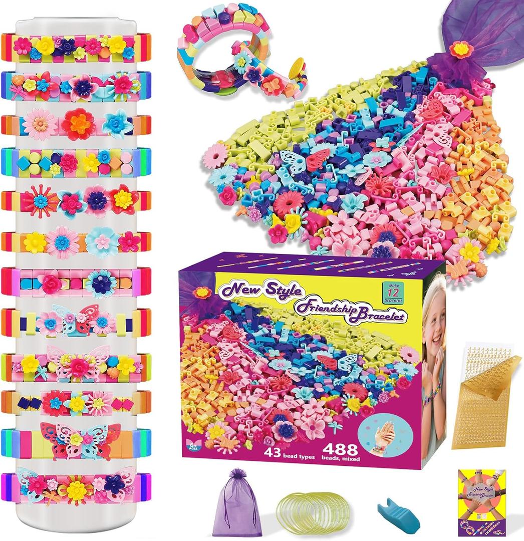 LANNEY Bracelet Making Kit, Friendship Bracelet Kit for Girls, 488 PCS Kandi Beads for Jewelry Making, Creative DIY Snap Beads Building Toys Set, Fun Christmas Birthday Gifts for Kids Ages 6-12