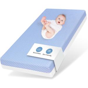Crib Mattress Dual Sided Memory Foam Baby Toddler Bed Mattress, 52" x 27.6" x 5.5" Soft Breathable Mattresses with Removable Machine Washable Cover, Fits Standard Cribs&Toddler Beds, White&Blue, 52"l X 28"w X 5.5"th