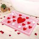 Lyrow Envelope Red Heart Tufted Bath Mat 17"x 29" Absorbent Love Heart Rug Red Pink White Non Slip Bath Rug Washable Front Door Mat for Wedding Home Bedroom Bathroom Decor
