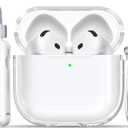 RFUNGUANGO AirPods 4 Case Clear, Soft TPU Transparent with Cleaning Kit & Keychain, Compatible with Magsafe, Compatible Apple AirPods 4 (2025) Generation Protective Case, White