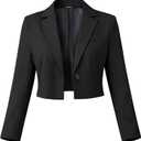 ELLEVEN Womens Cropped Blazer Business Casual Open Front Long Sleeve One Button Jacket (X-Small, Black)