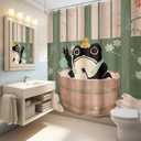 LGhtyro Funny Frog Shower Curtain Bathroom Set 71Wx78H Inches Cute Animal Cherry Blossom Japanese Asian Style Traditional Wooden Board Bath Accessories Rubber Duck Art Home Decor Fabric 12 Pack Hooks