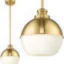 Beionxii 8 inch Modern Gold Pendant Light Fixtures, Mid Century Globe Pendant Lights with Mlik Glass, Hanging Light Fixture for Kitchen Island Dining Room Bedroom Hallway Foyer, 1 Pack, BX-PL06BG-M