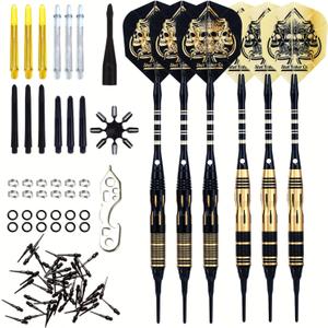 Soft Tip Darts Set - Professional Darts with Customizable Configuration, Aluminum & Plastic Shafts, O-Rings, Flights, Dart Tool, 50PC Extra 2BA Tips (19g-Black C-STC10443)