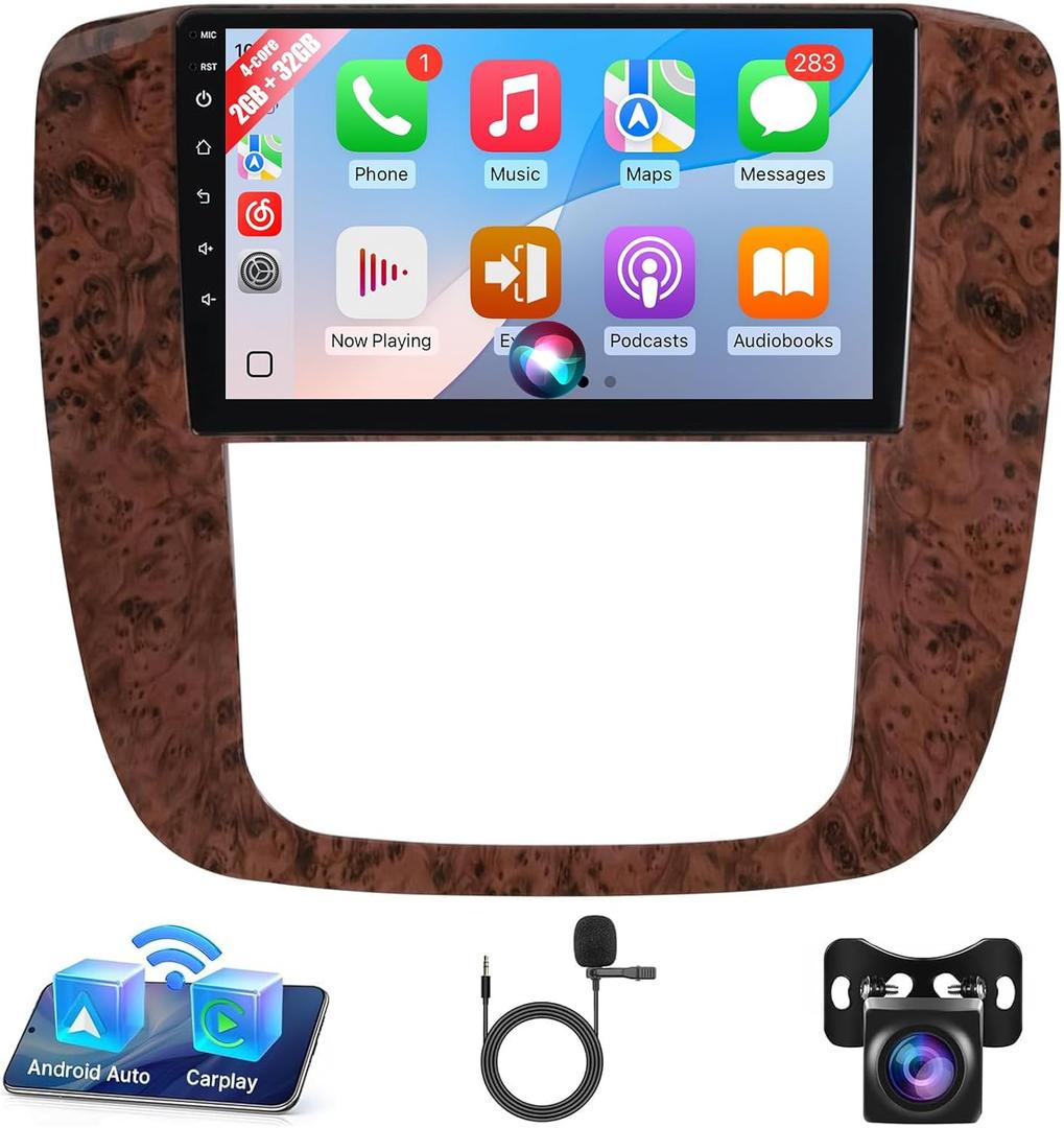 Leadfan Car Stereo Radio for GMC Yukon Chevrolet Chevy Silverado Tahoe Suburban 2007 2008 2009 2010 2011 2012 Wireless CarPlay Android Auto, 9" IPS Touch Screen GPS WiFi Bluetooth Rear Camera SWC