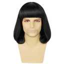 Unisex Black Bob Wig with Full Bangs Short Straight Heat Resistant Synthetic Black Costume Wigs Mens Cosplay Halloween Party Wig