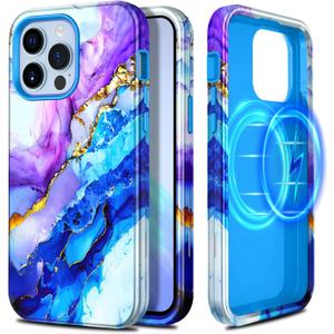 Casetego for iPhone 13 Pro Max Case,Compatible with MagSafe,[Military Grade Drop Test] Full Body Protection Slim Shockproof Rugged Marble Women Girls Case for iPhone 13 Pro Max 6.7 inch,Azure Blue