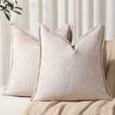 DEZENE Pack of 2 Tan Euro Shams Pillow Covers 26x26 Cozy Soft Chenille Decorative Throw Pillow Covers Accent Vintage Square Couch Pillow Covers for Home Decor Bed Sofa Living Room