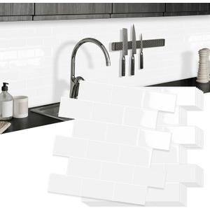 10 Sheet Thicker Subway Tiles Peel and Stick Backsplash,12"x12" White Self Adhesive Wall Tile Stick on Backsplash for Kitchen and Bathroom