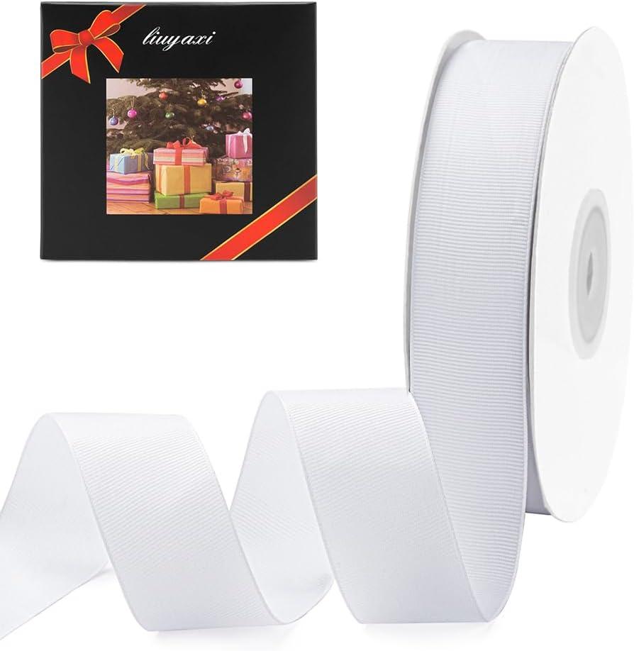 LIUYAXI 1" X 50 Yards Solid White Grosgrain Ribbon, Perfect for Crafts, Wedding Decor, DIY Hair Accessories, Sewing, Gift Package Wrapping and More