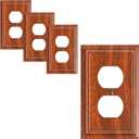 4-Pack Duplex Outlet Cover Plate, Decorative Wood Grain Switch Plates and Outlet Covers, Natural Bamboo Fiber Wall Plates for Electrical Outlets, 1 Gang Receptacle Cover, Corrosion Resistant