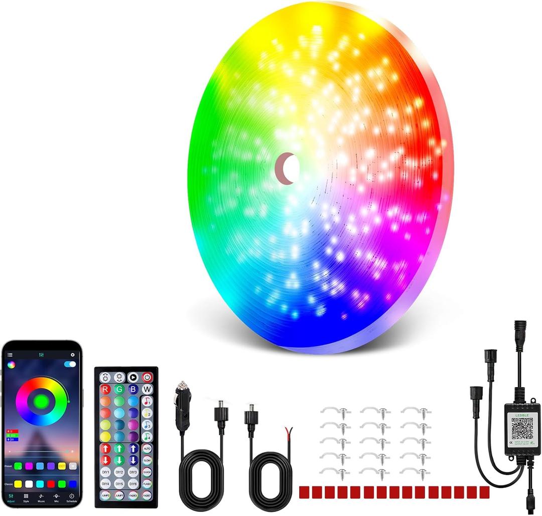 Yeenoon 50FT RV Awning Lights, RGB RV Exterior Strip Light with Remote and App Control, IP68 Waterproof LED Lights for Motorhome Travel Trailer Canopy Party, Stands Food Trucks