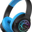 iClever Kids Bluetooth Headphones with LED Lights, BTH18 Safe Volume 74/85dBA, 43H Playtime, Bluetooth5.3 Kids Headphones Wireless Aux Cord for iPad Tablet Travel School, Black