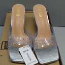 Women's Rhinestone Stiletto Sandals Elegant Square Open Toe Backless Slip-On High Heel Dress Sides Shoes with Clear Rhinestone Design for Evening Party and Wedding Events (8)