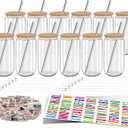 16 oz Clear Plastic Cups Reusable with Bamboo Lids and Straws & DIY Sticker, 12Pack Acrylic Mason Jars Iced Coffee Drinking Glasses Cup for Park Picnic, Poolside, Party Giveaways