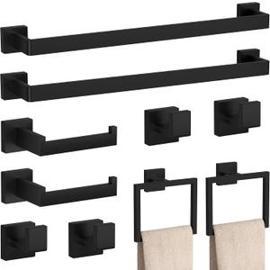10 Pieces Matte Black Bathroom Accessories Set, 23.6 Inch Towel Racks for Bathroom Wall Mounted, Stainless Steel Bath Towel Bar Set, Bathroom Hardware Accessories for Kitchen & Bath