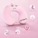Kids Neck Pillow, Unicorn Kids Travel Neck Pillow for Traveling with Eye Mask, Toddler Travel Essentials for Road Trip Airplane Car Seat, Cute Headrest Memory Foam Pillows for Girl Gift (Pink)