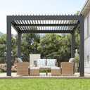 GarveeLife Louvered Pergola 10 ft x10', Outdoor Pergola with Adjustable Louvered Roof, Reinforced Aluminum Frame, Integrated Drainage System, Hardtop Gazebo for Patio, Deck, Gray