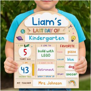 My First Day of School Sign 12"x10", First and Last Day of School Board with Marker, Reusable Back to Class Wooden Chalkboard for Preschool, Pre-K, and Kindergarten, Easy to Write & Clean Board (Bright)