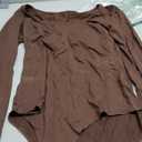 Women's Lightweight Casual Body Suits Long Sleeve Scoop Neck Slim Fitted Basic Bodysuit Shirt (Coffee) L