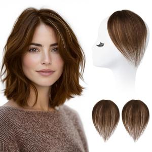 REECHO Human Hair Clip-in Hair Volumizer - 2PCs 8 Inch Short Thick Hairpieces for Extra Volume, Easy Clip-in Extensions for Thin & Fine Hair - Medium Brown