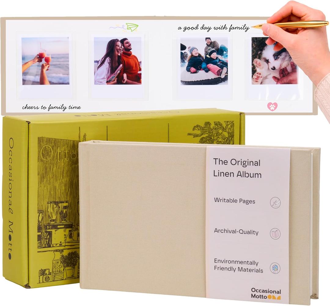 The Original 48 Pockets Classic Linen Hardcover Photo Album, Wedding Guest Book With Writing Space For Instax Square Film, SQ1, SQ6, SQ40 Cameras & Square Link Printer (Beige Cream, For Instax Square)