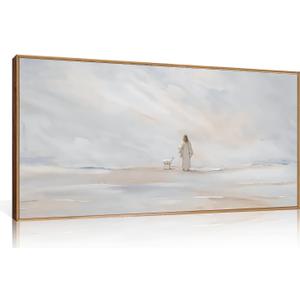 Watercolor Jesus Leaves the 99 Sheep Framed Canvas Wall Art-40"x20"
