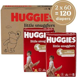 Baby Diapers Size 5 (27+ lbs), 120ct, Huggies Little Snugglers, White