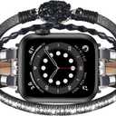 Filoto Boho Watch Band Women Compatible with Apple Watch Band , Dressy Beaded Bracelet Leather Handmade Apple Watch Strap for iWatch, Size: 46(S10/11)/49/45/44/42mm(S1/2/3), (Black)