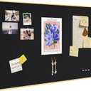 Bulletin Board 30 x 20 inches, Black Pin Board, Golden Aluminum Framed Fabric Cork Board with 10 Push Pins