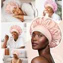 2 x BONNET QUEEN Silk Bonnet for Sleeping Women Satin Bonnet Hair Bonnet Adjustable Reversible Double Layered Sleep Night Cap for Curly Hair Jade and Pink (One Size)