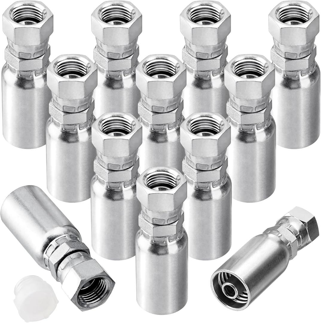 12 Pack Hydraulic Hose End Fittings: 3/8" I.D. Hose x 3/8" JIC 37 Female With Protection Cover Hydraulic End Swivel Crimp Fitting