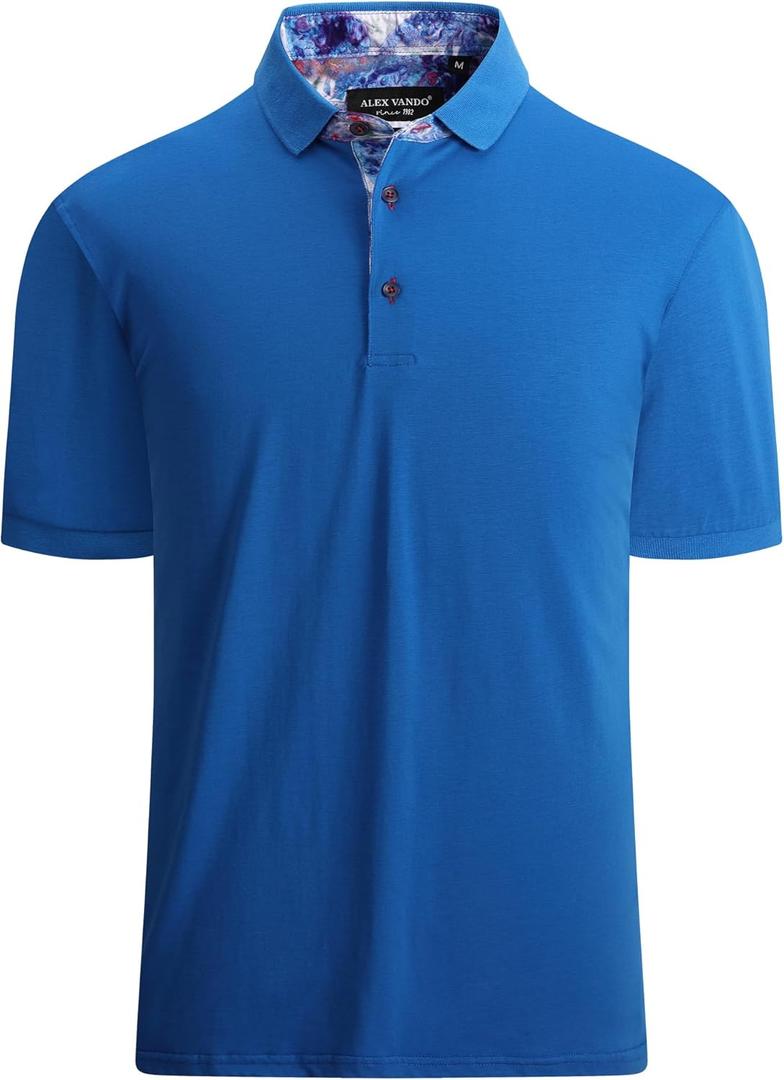 Alex Vando Mens Polo Shirts Short Sleeve Regular Fit Fashion Designed Shirt (Large, Royal)