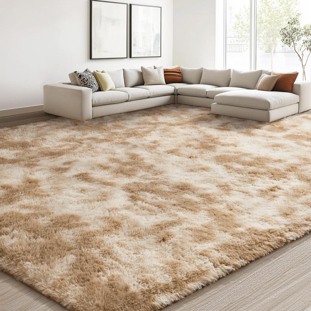 EVOIONOS Area Rug for Living Room Bedroom, Washable 6x9 Fluffy Shag Large Rug, Soft Plush Non Slip Carpet for Indoor Floor Bedside Nursery Kids Girls Room Dorm, Home Decor Aesthetic, Tie-Dye Camel
