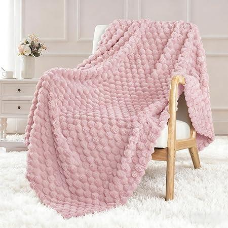 Exclusivo Mezcla Extra Large Fleece Throw Blanket for Couch, 50x70 Inches Stylish Jacquard Soft Throw Blanket, Fuzzy Cozy Lightweight for All Season, Dusty Pink