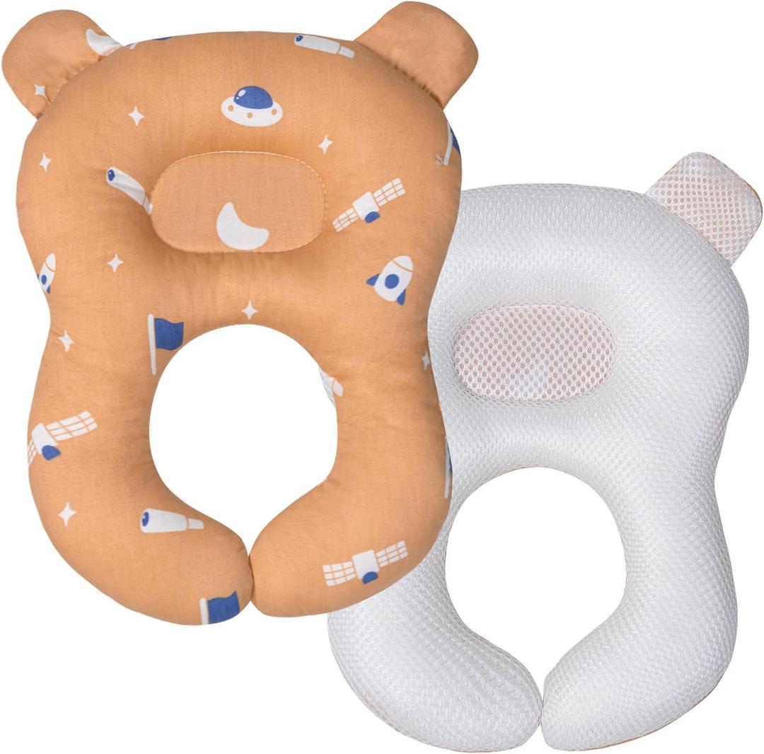 Reidio 1 Pcs Double-Sided Baby Travel Pillow 2 in 1 Baby Head Support Pillow Toddler Neck Pillows for Car Seat, Stroller, Travel Portable (Coral)