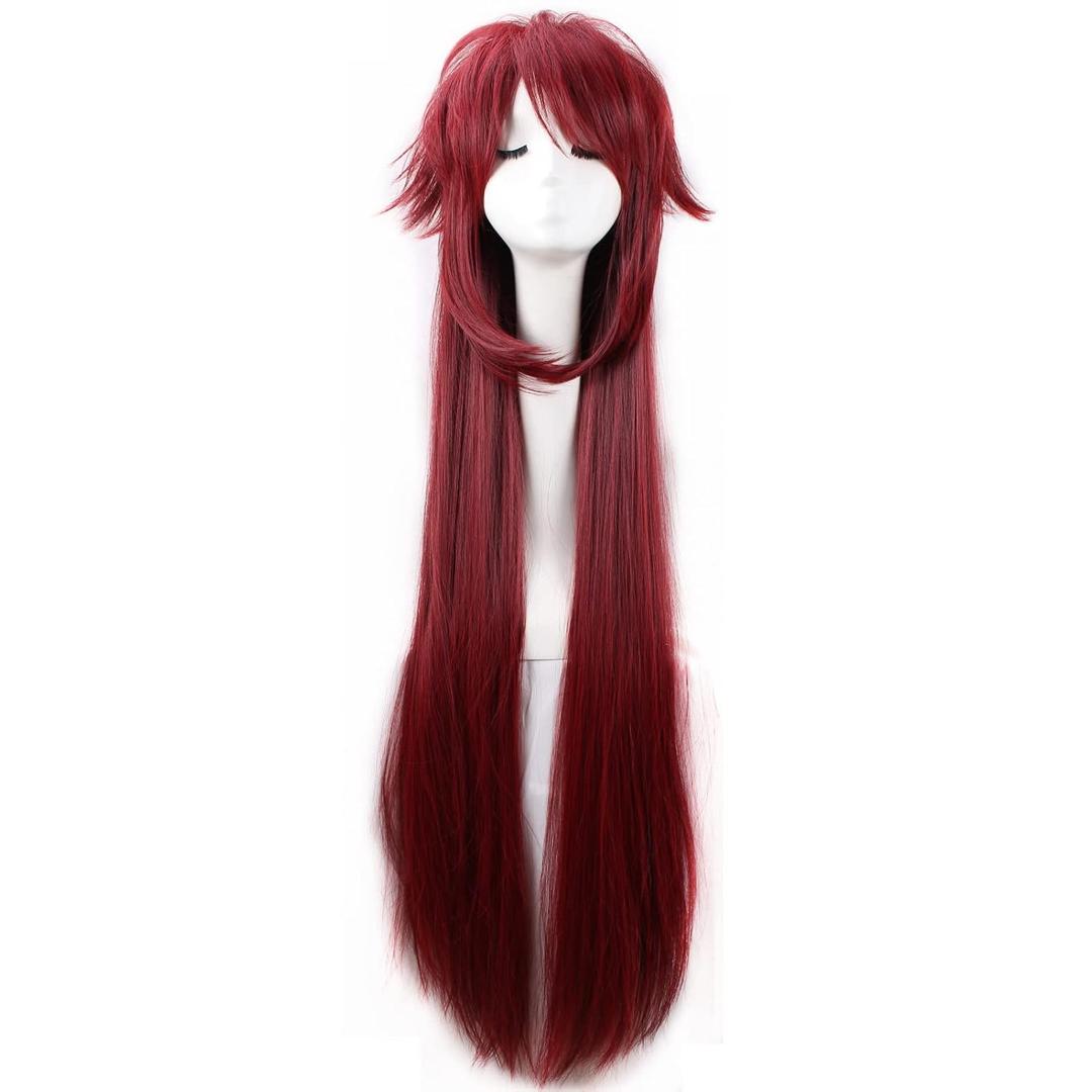 Cosplay Wigs Dark Red 35.4'' Length Long Straight Wig, Halloween Christmas Cosplay Costume Party (Large)