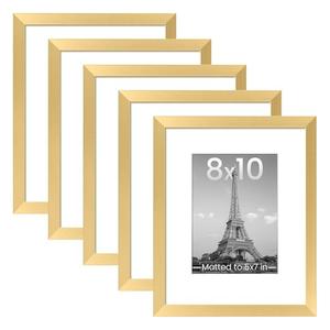 upsimples 8x10 Picture Frame Set of 5, Display Pictures 5x7 with Mat or 8 x 10 Without, Wall Gallery Photo Frames, Gold