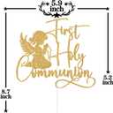 3 x Gold Glitter First Holy Communion Cake Topper, First Confiamtion Spanish Baptism Baby Girls Cross Dcor, Religious Christening Wedding Enagement Party Decorations Supplies