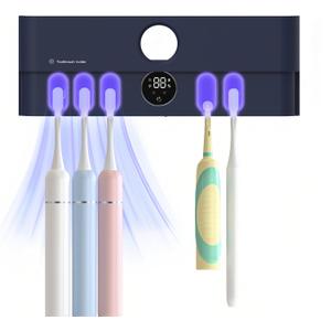 Electric Toothbrush Holder and Cleaner Auto Cleaning and Drying Toothbrushs in Circle Wall Mounted for Bathroom Accessory Auto Open/Close Cover Rechargeable Home Gadgets (Blue)