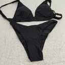 Bathing Suits for Women Deep V Neck Sexy Two Piece Bikini Sets for Women Thong Halter Cheeky Swimsuit (Small, Black)