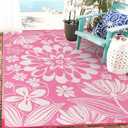 Ileading Outdoor Plastic Straw Rug 5x8ft Funny Floral Style Reversible Patio Area Rugs Waterproof Non Shedding Portable Carpets for Rv Outside Deck Pool Beach Picnic Camping (Pink)